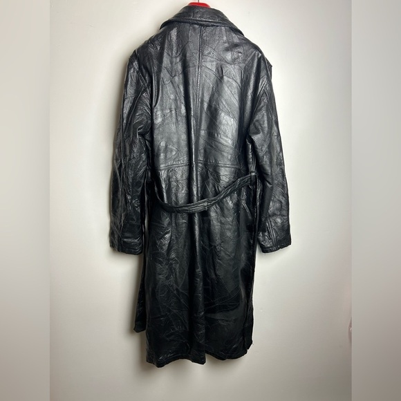 VTG 100% Genuine Leather Black Longline Trench Coat Jacket Motorcycle Equestrian - Picture 3 of 16